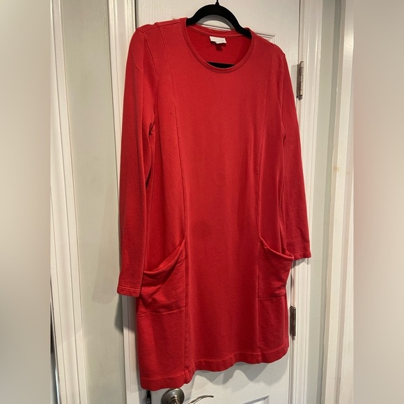 J. Jill Size M Red Pink Long Sleeve Sweatshirt Mini Dress Pockets Crew Neck - Picture 3 of 11